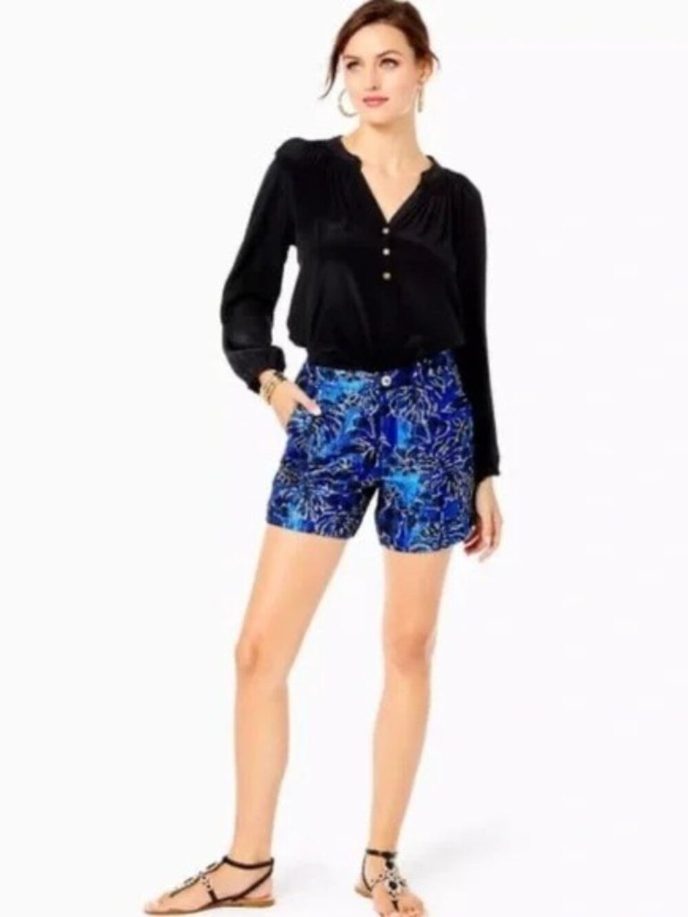 Lilly Pulitzer Callahan High Rise Shorts Twilight Floral Brocade Blue Grotto